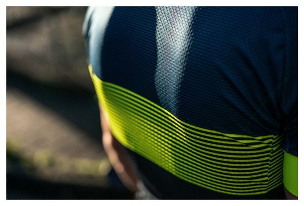 Maillot Manches Courtes Velo Rogelli Boost - Homme - Bleu/Jaune fluo