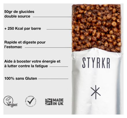 Styrkr Energy Bar 1 Box of 12 BAR50 Dark Chocolate Bars