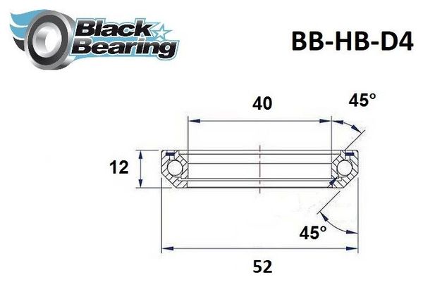 Black Bearing D4 Steering Bearing 40 x 52 x 12 mm 45/45 °