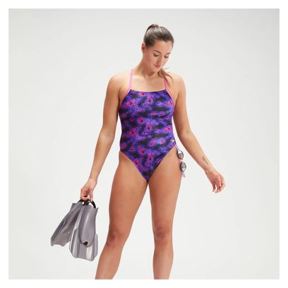 Women's 1-Piece Speedo Eco+ Allover Lattice Back Swimsuit Blue