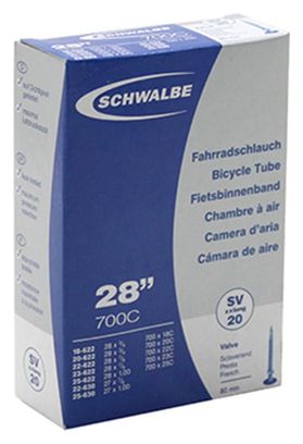 CHAMBRE A AIR VELO 700 x 18-25 SCHWALBE VALVE PRESTA TOUT ALU 80mm (SV20)