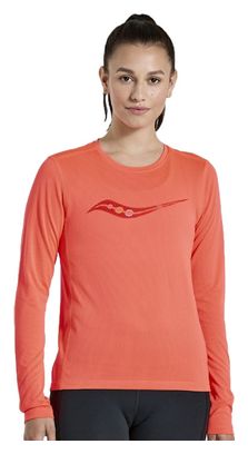 Maillot Manches Longues Saucony Stopwatch Graphic Run Rouge Femme