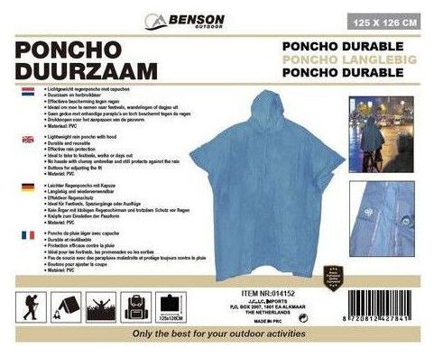 Poncho de pluie bleu 125x126cm - Taille unique