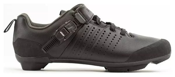 Zapatillas Triban 520 de cuero para bicicleta de carretera con cordones y hebilla SPD Touring Black