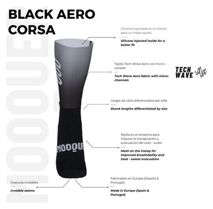 Chaussettes hautes de cyclisme Aero avec grille sublimée Corsa Mooquer Noir