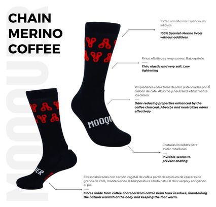 Chaussettes de cyclisme d'hiver en laine mérinos Heat Mooquer Chain Coffee Noire