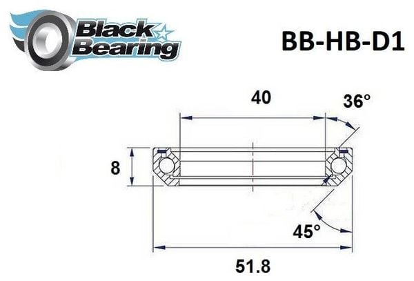 Black Bearing D1 Cuscinetto dello sterzo 40 x 51,8 x 8 mm 36/45 °