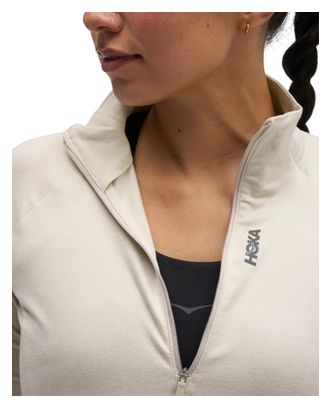 Hoka SkyForm Damen-Oberteil mit halbem Reißverschluss, beige