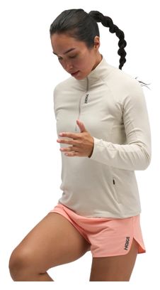 Hoka SkyForm Damen-Oberteil mit halbem Reißverschluss, beige