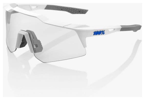 Lunettes 100% Speedcraft XS - Blanc Mat - Verres Miroir Multicouche Bleu