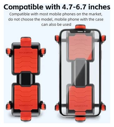 Support de téléphone vélo six griffes Rockbros rouge et noir