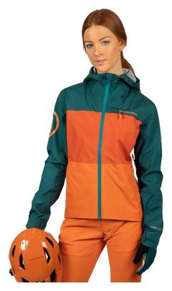 Women's Endura SingleTrack II Waterproof Jacket Green / Orange XS