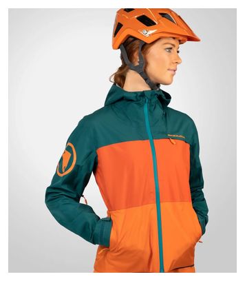 Women's Endura SingleTrack II Waterproof Jacket Green / Orange XS