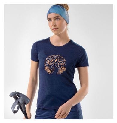 Loeffler T-shirt pour dames Printshirt Mountains Merino - Tencel ™ bleu foncé