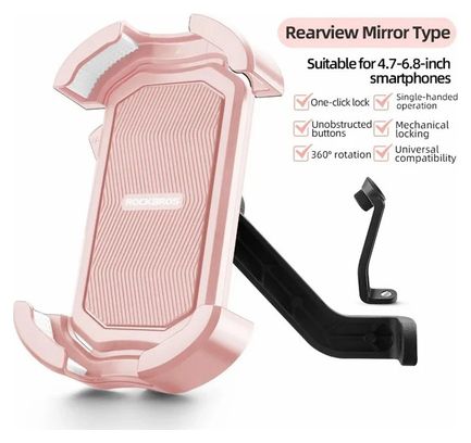 Support de téléphone portable pour vélo antichoc - Rétroviseur rose
