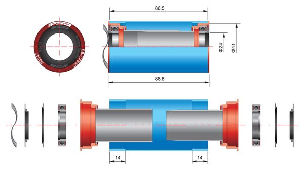 CyclingCeramic Bottom Bracket BB86 Shimano Rouge