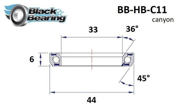 Black Bearing C11 Cuscinetto dello sterzo 33 x 44 x 6 mm 36/45 °