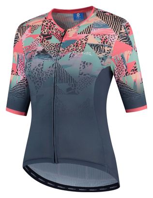 Maillot Manches Courtes Velo Rogelli Animal - Femme - Bleu/Corail