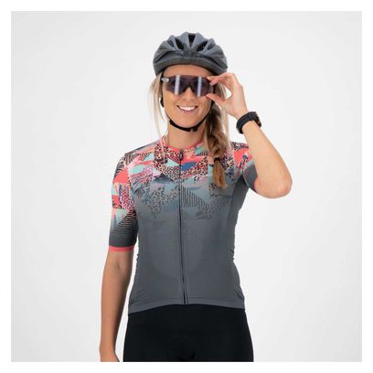 Maillot Manches Courtes Velo Rogelli Animal - Femme - Bleu/Corail