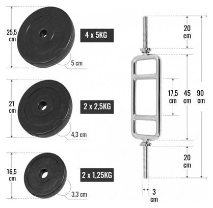 Set pour triceps avec disques plastique 35 kg