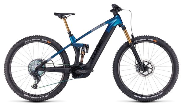 Cube Stereo Hybrid 140 HPC SLT 750 Suspensión total eléctrica MTB Sram XX1 Eagle AXS 12S 750 Wh 29'' Azul nebulosa Gris carbono 2023