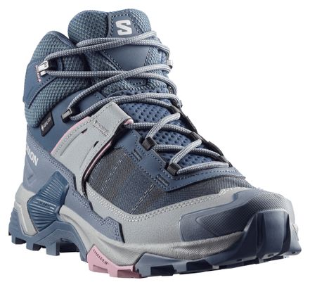 Zapatillas de senderismo Salomon X Ultra 5 Mid GTX azul/rosa para mujer