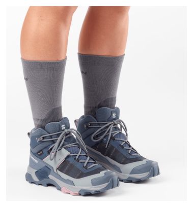 Zapatillas de senderismo Salomon X Ultra 5 Mid GTX azul/rosa para mujer