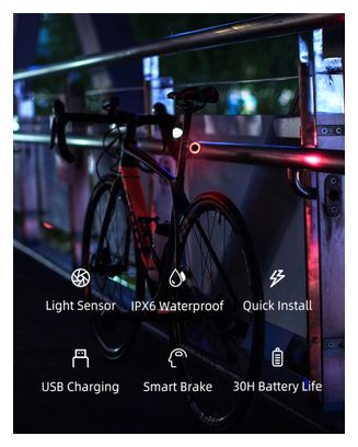 Rockbros Q3 Feux arrière de vélo LED avec système d'arrêt intelligent