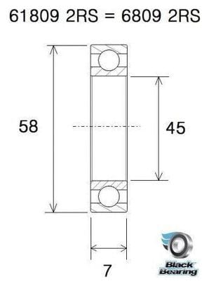 Roulement B3 - BLACKBEARING - 61809-2rs / 6809-2rs