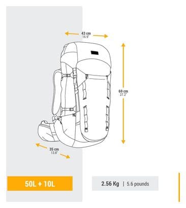 Bolsa de senderismo Forclaz 50+10 L - MT900 Verde simbio