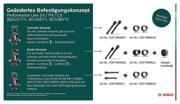  Kit de Manchons de Cadre Bosch pour Moteurs BDU31YY  BDU34YY  BDU38YY