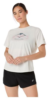Maglia a maniche corte Asics Fujitrail Logo Bianca Donna