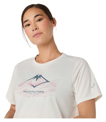 Maglia a maniche corte Asics Fujitrail Logo Bianca Donna