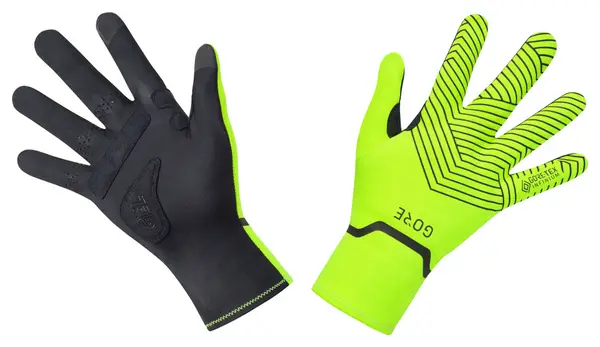 Pair of GORE Wear C3 Gore-Tex Infinium Stretch Mid Gloves Fluorescent Yellow Black