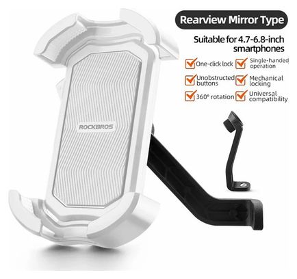 Support de téléphone portable pour vélo antichoc - Rétroviseur blanc