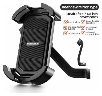 Support de téléphone portable pour vélo antichoc - Rétroviseur noir