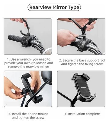 Support de téléphone portable pour vélo antichoc - Rétroviseur noir