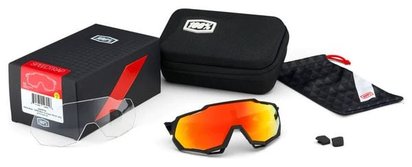 100% Speedtrap Brille - Soft Tact Grau Camo - Verspiegelte Gläser Hiper Mehrschicht Rot