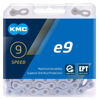 Cadena KMC e9 EPT 136 eslabones para bicicletas eléctricas Dark Silver