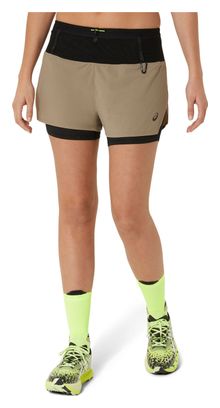 Pantalones cortos 2 en 1 para mujer Asics Fujitrail Beige/Negro