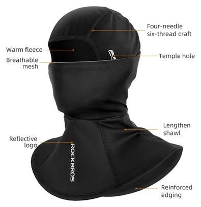Cache-Cou et Cyclisme Coupe-Vent Doublé Polaire Balaclava noir