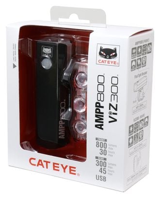 Cateye AMPP800 & ViZ300 Light Set Black