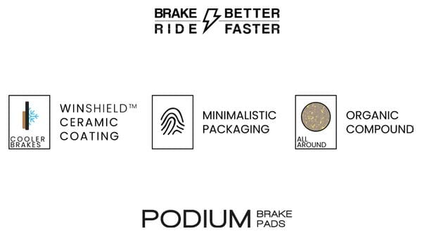 Paire de Plaquettes AMP Podium - Shimano Saint/XT/XTR/SLX/Deore - 4 Pistons - Revêtement Ceramic/Organique