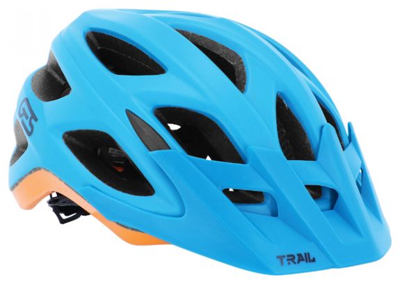 CASQUE VELO ADULTE GES VTT TRAIL BLEU-ORANGE TAILLE 54-58 AVEC VISIERE ET SYSTEM QUICK LOCK FIXATION FIDLOCK (VENDU EN BOITE)