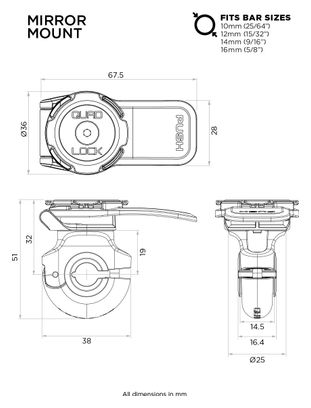 Quad Lock Mirror Mount voor Motorfiets/Scooter
