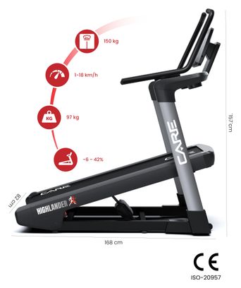 Tapis de course - CARE - HIGHLANDER- 18.8 km/h et inclinaison 42%