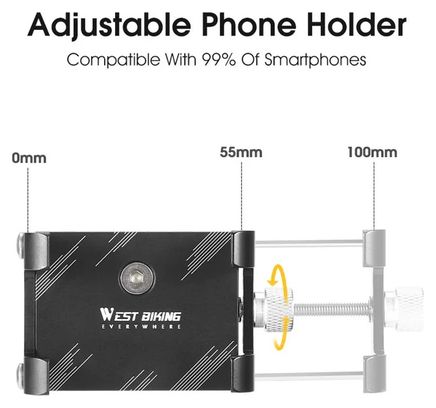 Support de téléphone de vélo en alliage d'aluminium noir