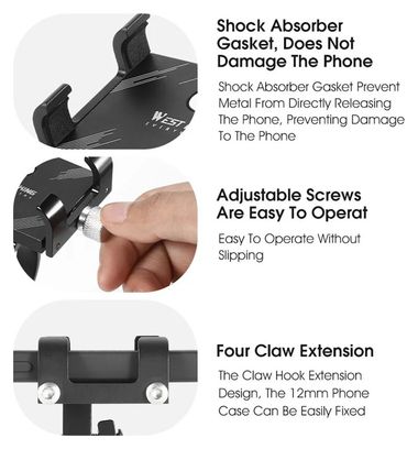 Support de téléphone de vélo en alliage d'aluminium noir