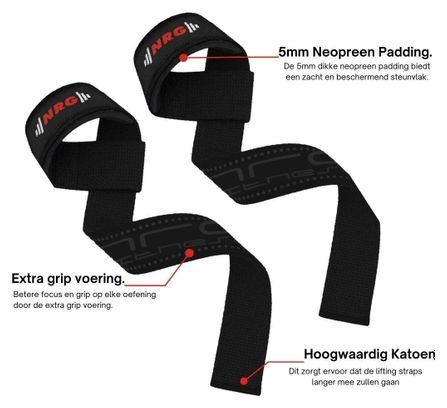 NRG fitness Sangles de levage - Sangles de soulevé de terre - Noir Deluxe