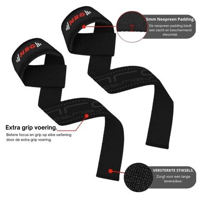 NRG fitness Sangles de levage - Sangles de soulevé de terre - Noir Deluxe